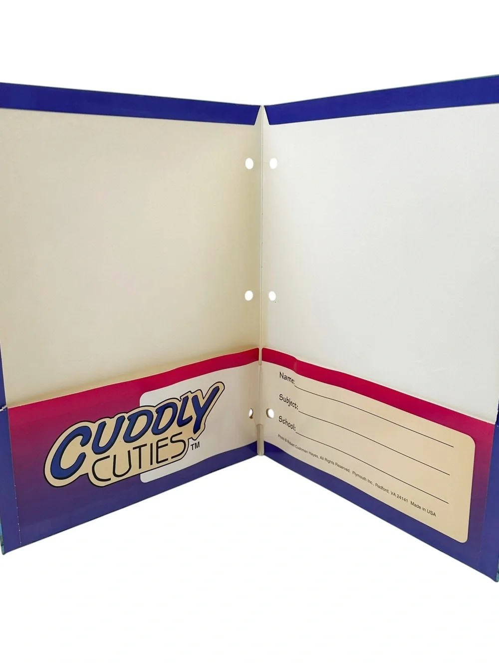 Vintage Cuddly Cuties Binder Portfolio 2 Pocket 3 Ring Cat Kitten Folder 90s Y2K